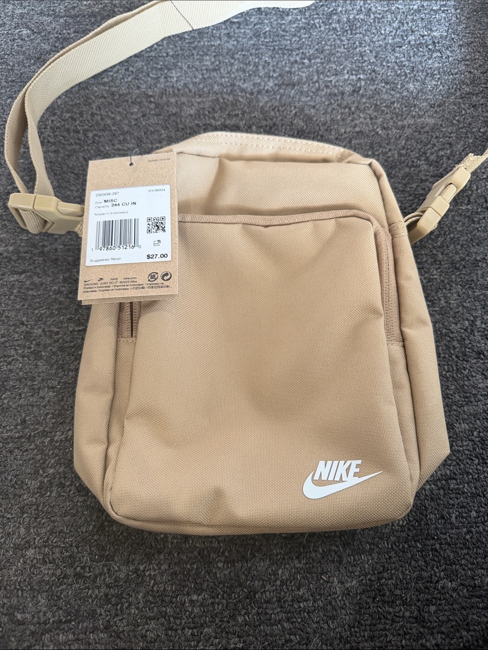 Nike Men's Tan Crossbody Belt Bag with White Logo
